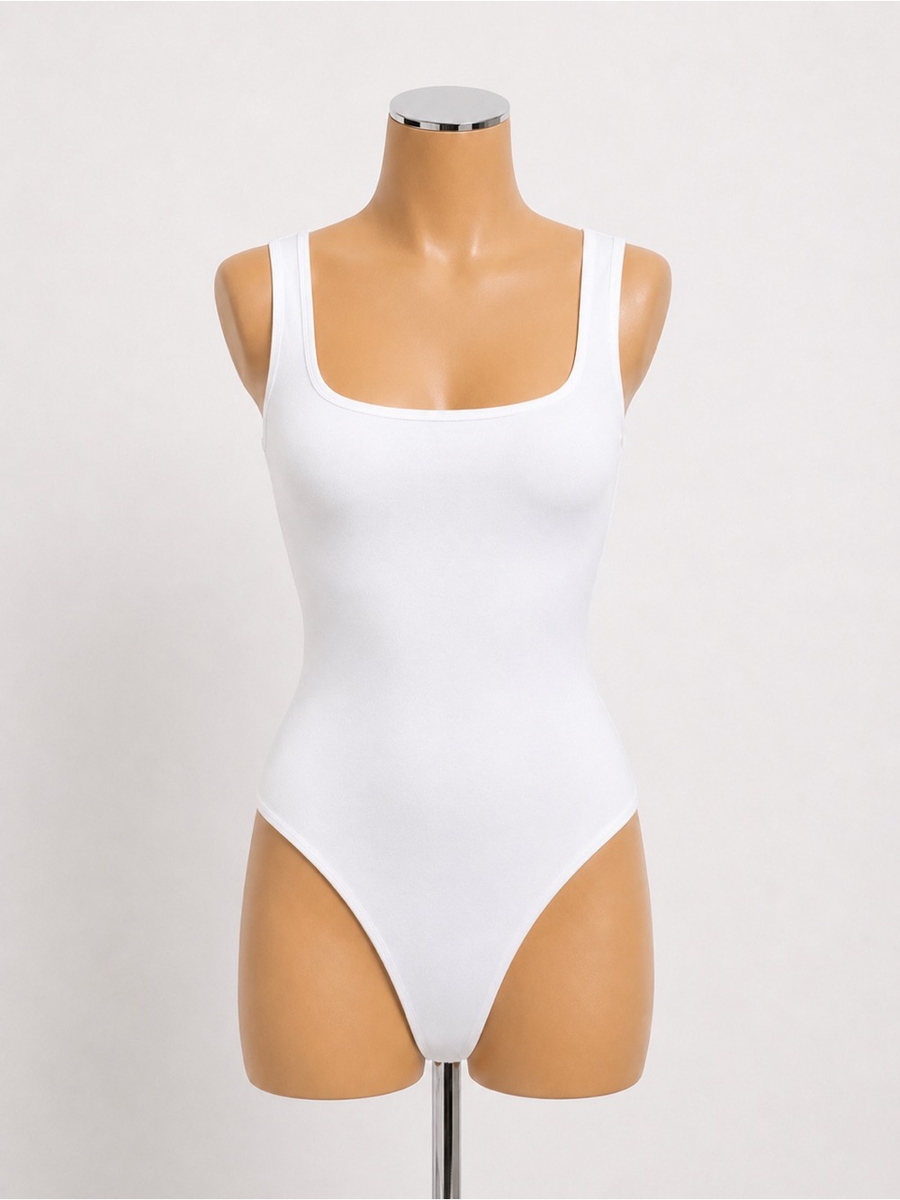 Quince Organic Stretch Cotton Jersey Square Neck Tank Bodysuit White XL NWT